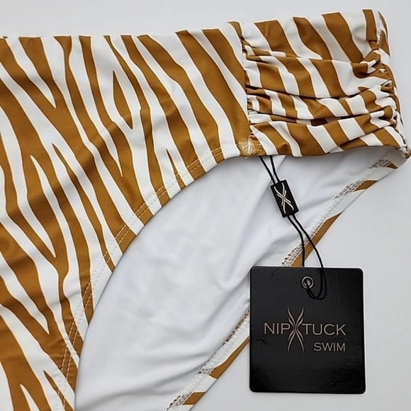 Niptuck Swim Natural Tan Zebra Print Bikini Bottom Gathered Hip Detail Sz 12 - Picture 5 of 14